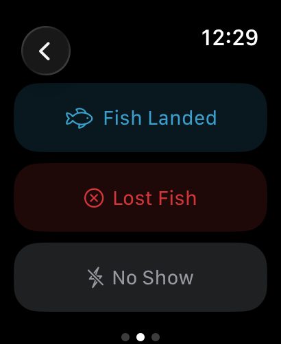 Apple Watch logging a bite — rod selection and outcome